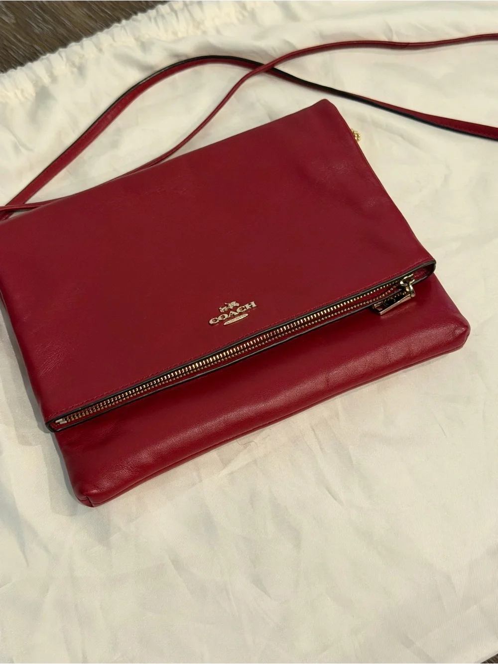 Coach Red Leather Crossbody Fold-Over Clutch